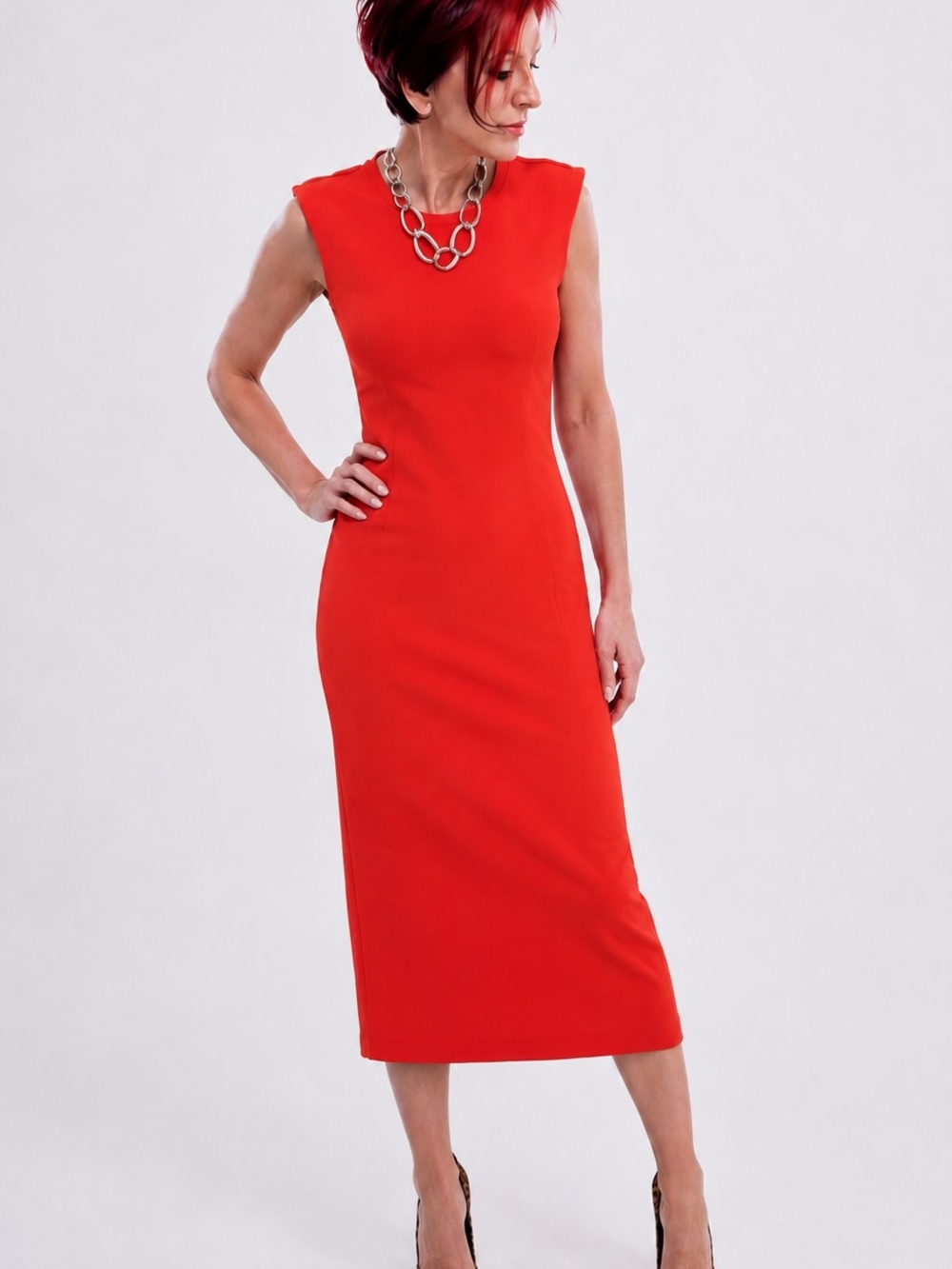 ZARA RED ORANGE MIDI BODYCON DRESS SIZE M PORTUGAL